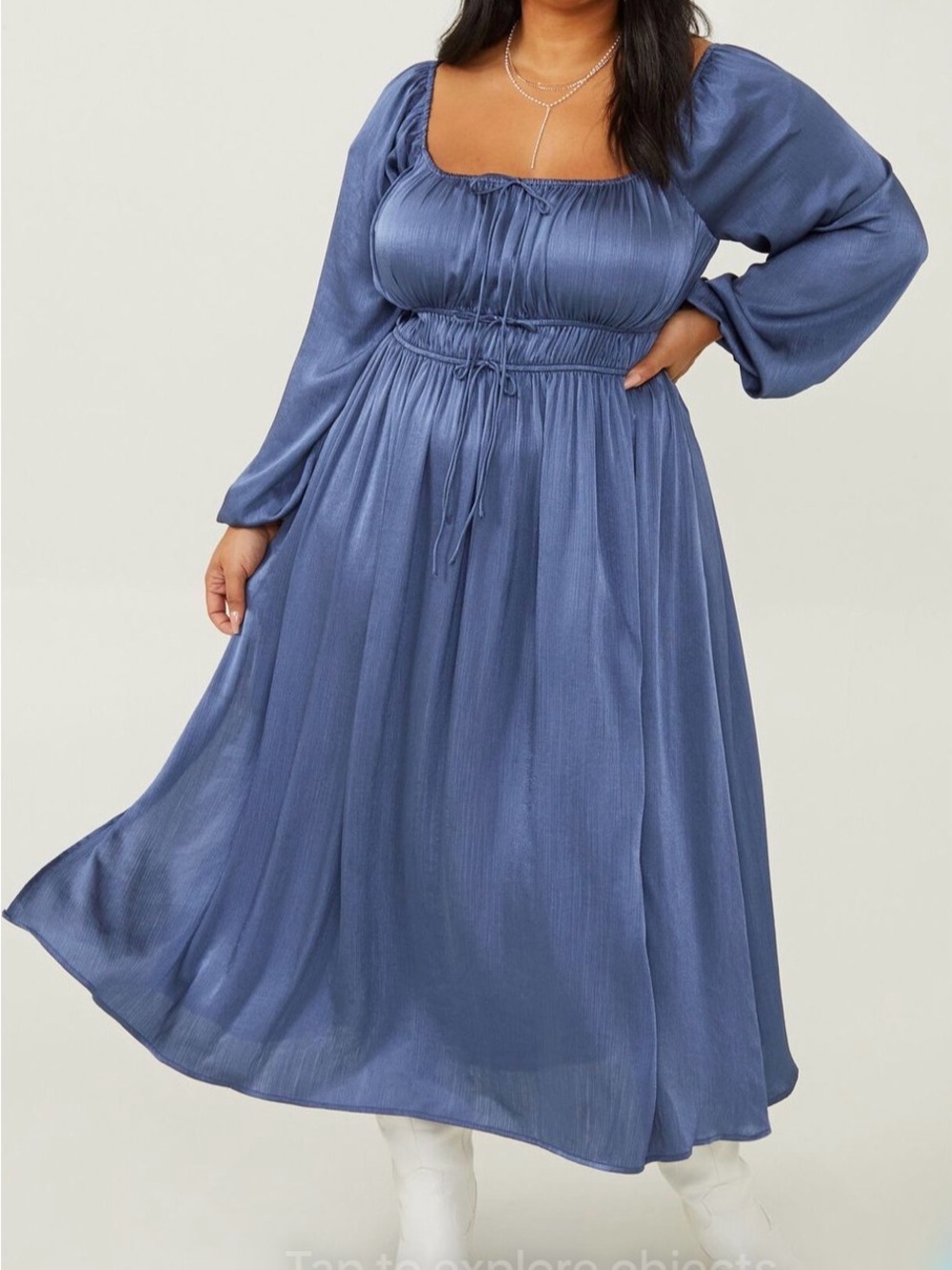 Arula Ocean Blue Satin Ruched Maxi Dress 1X NWT